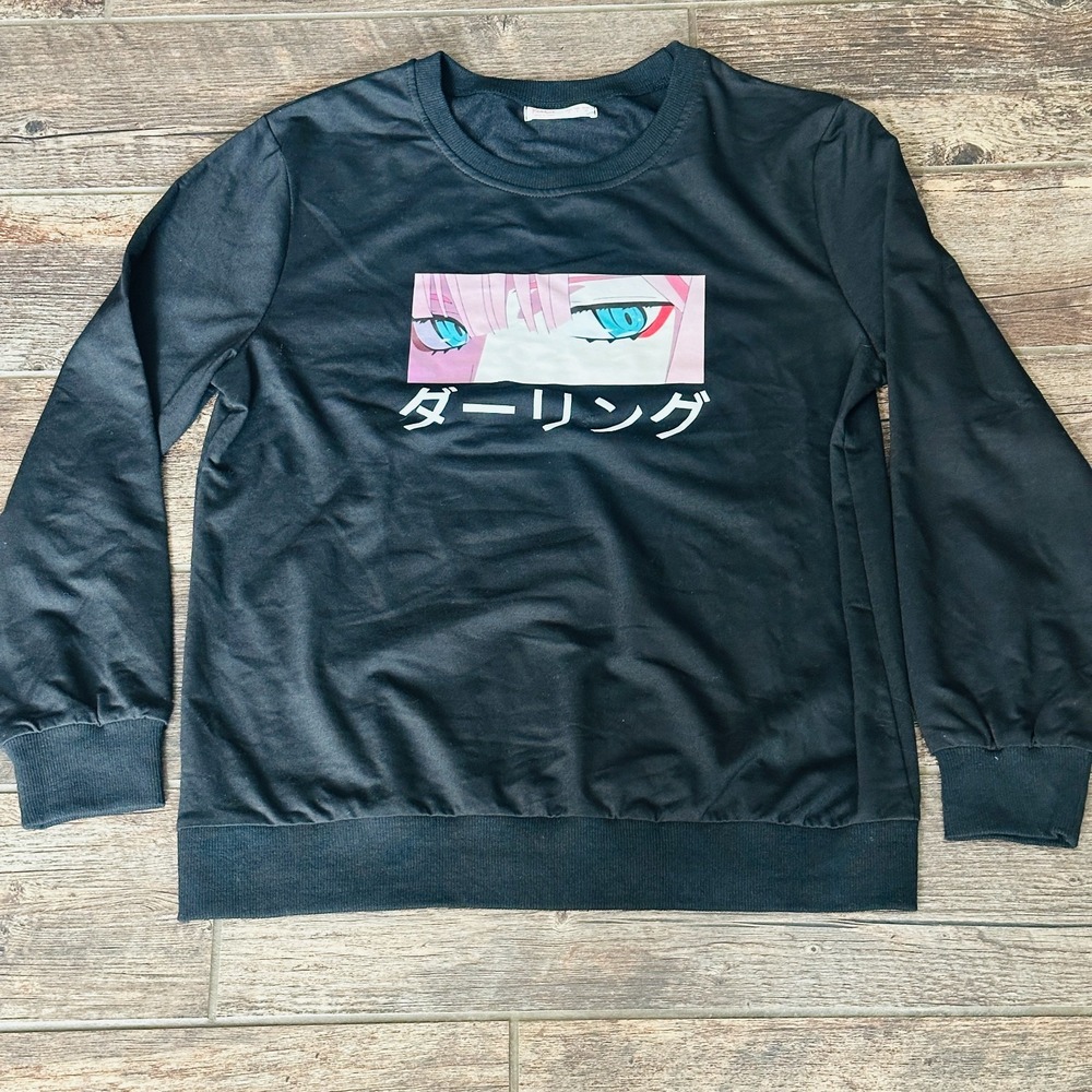 Romwe - Women's Medium Black Sweatshirt - Anime Girl